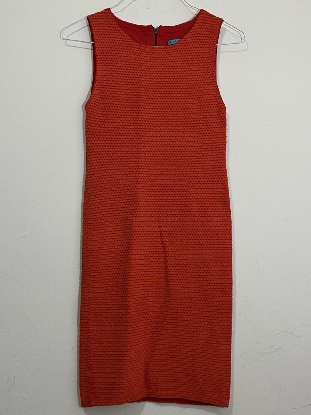 Alice + Olivia Women's Orange Textured Knit Sleeveless Sheath Dress Sz S Stretch